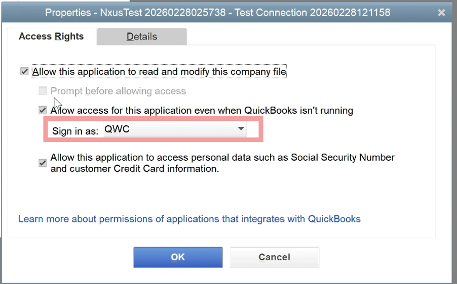 Choose the dedicated QWC user